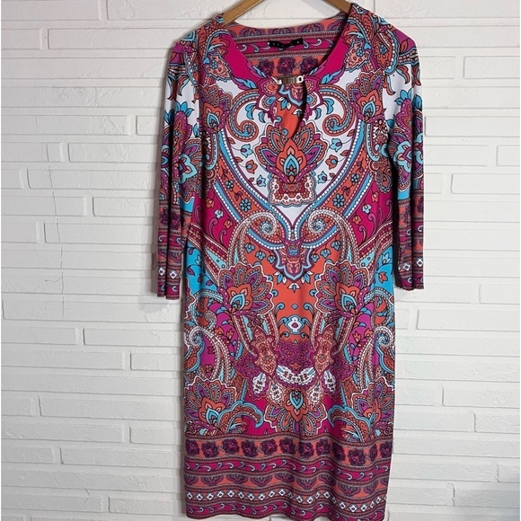 Tiana B Pink Colorful Geometric 3/4 sleeve Mini Dress, Women’s Size Medium - Picture 1 of 9